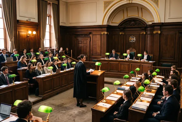 Hukuk fakültesi farazi mahkeme salonunda sunum yapan öğrenci